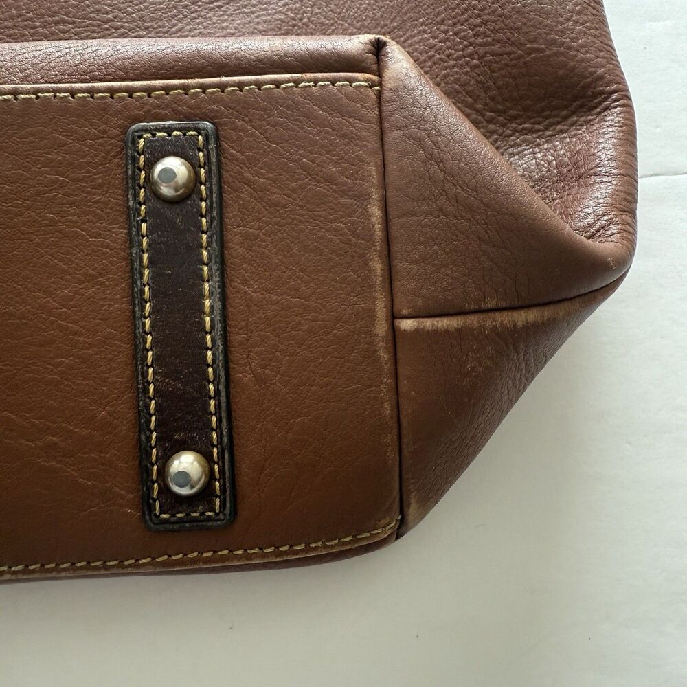 Dooney and Bourke Leather O-Ring Sac Brown Pebbled Large Satchel Shoulder Bag - Picture 6 of 16
